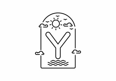 Y harfiyle başlayan plajın çizgi çizimi