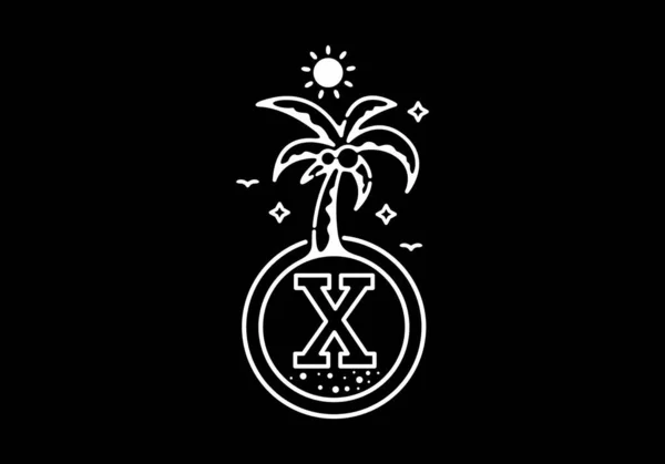 Biała Czarna Linia Sztuka Ilustracja Drzewa Kokosowego Plaży Projektu Początkowej — Wektor stockowy