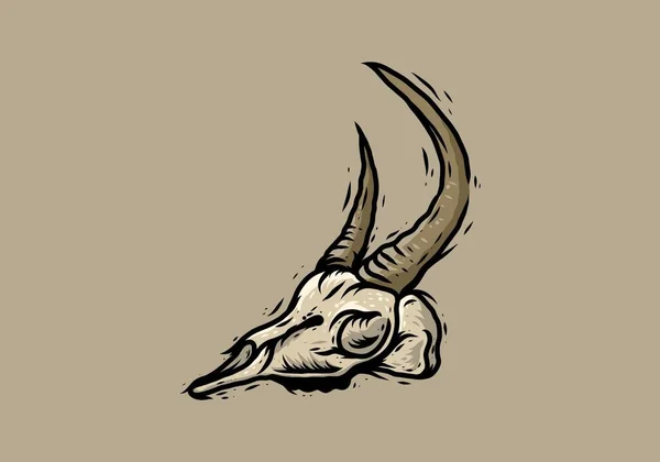 Illustration Marron Tête Squelette Animal Avec Conception Corne Longue — Image vectorielle