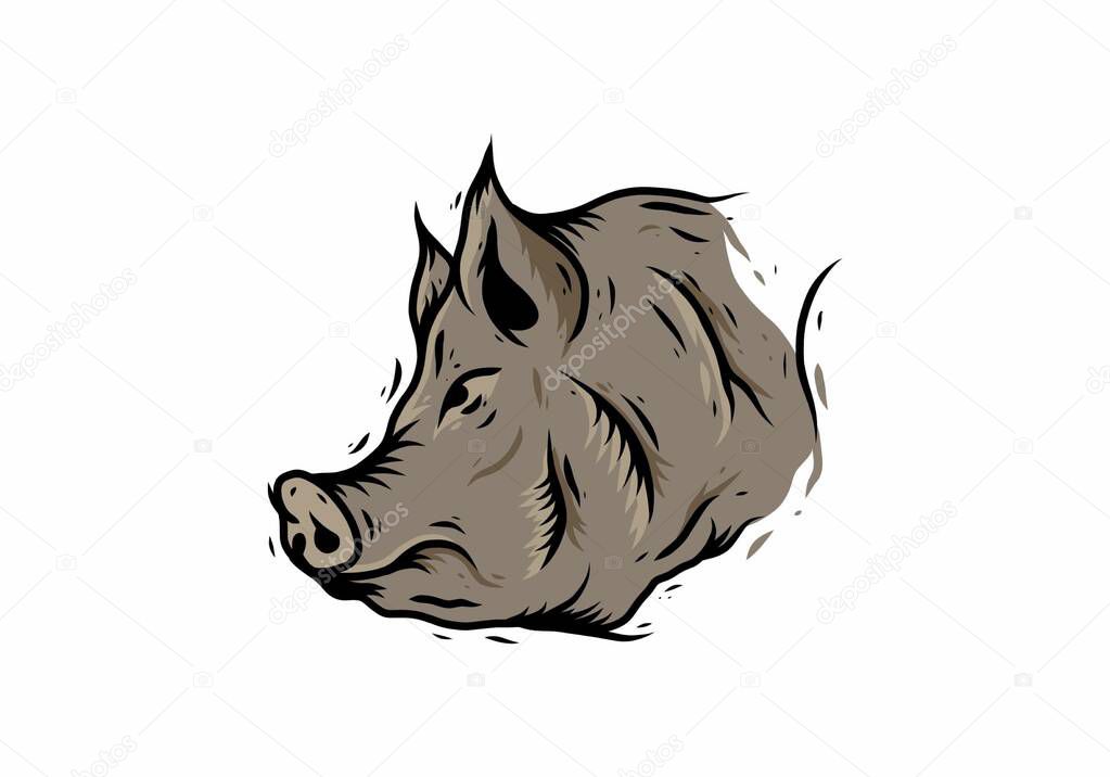 Illustration drawing of brown wild boar design