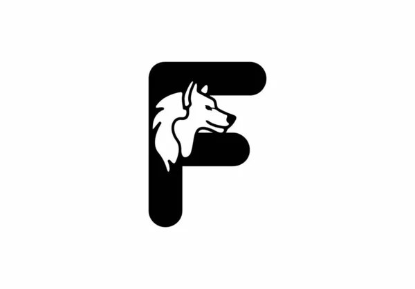Lettre Initiale Noire Avec Motif Tête Loup — Image vectorielle