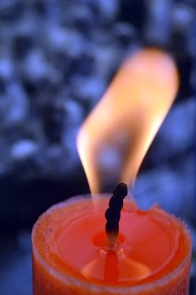 Large Red Burning Candle Photo — Stock Photo, Image