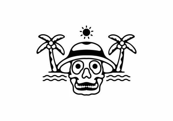 Ilustración Arte Línea Negra Del Diseño Playa Del Cráneo — Vector de stock
