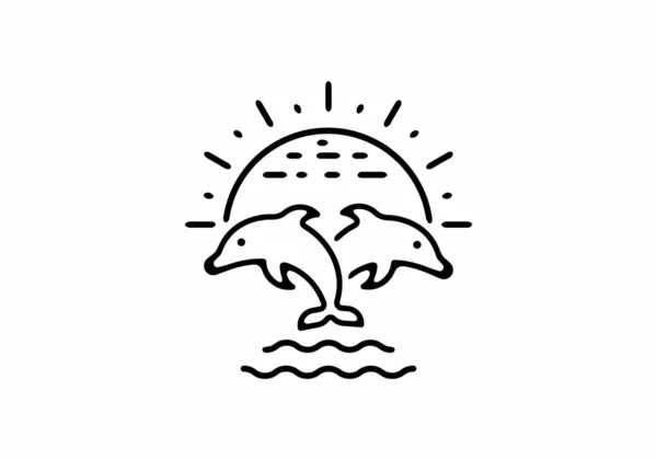 Delfini Linea Sole Arte Illustrazione Design — Vettoriale Stock