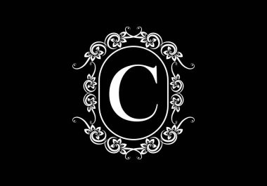 Klasik çerçeve tasarımında siyah ilk C harfi