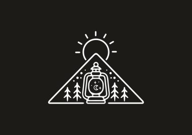 Beyaz siyah çizgi sanatı üçgen şekilli tasarımda fener sanatı