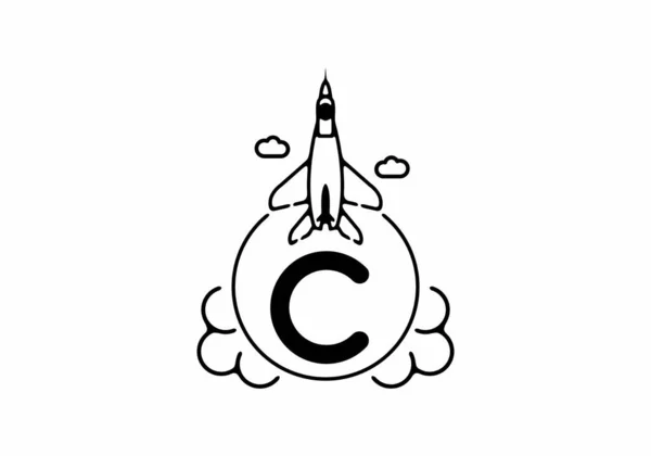 带飞行射流设计的C开头字母黑线艺术 — 图库矢量图片