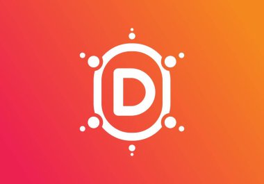 Oval çerçeve tasarımında ilk harf olarak D 'nin turuncu pembe gradyan rengi