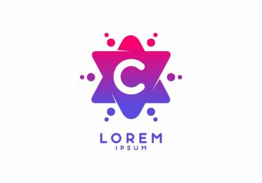 Yıldız şekli tasarımında ilk harf olarak C 'nin pembe mavi gradyan rengi