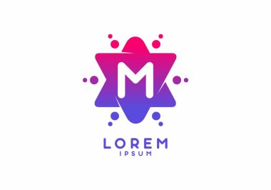 Yıldız şekli tasarımında M 'nin pembe mavi eğimli ilk harfi