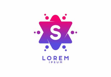 Yıldız şekli tasarımında S 'nin ilk harfinin pembe mavi eğimli rengi