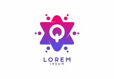 Yıldız şekli tasarımında Q 'nun ilk harfinin pembe mavi gradyan rengi