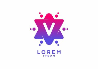 Yıldız şekli tasarımında V 'nin pembe mavi eğimli ilk harfi
