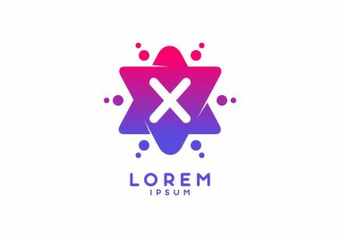 Yıldız şekli tasarımında X 'in pembe mavi eğimli ilk harfi