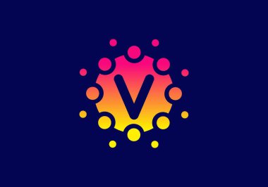 Eşsiz daire dizaynında V 'nin sarı pembe eğimli ilk harfi