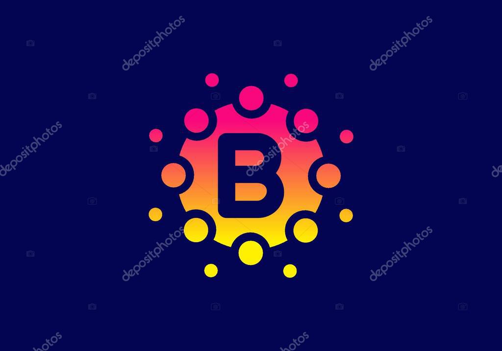 Yellow pink gradient color of B initial letter in unique circle design