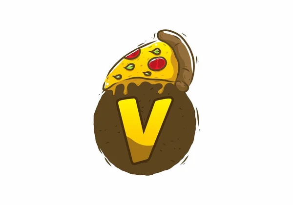 带有V字首字母设计的黄色比萨饼片 — 图库矢量图片