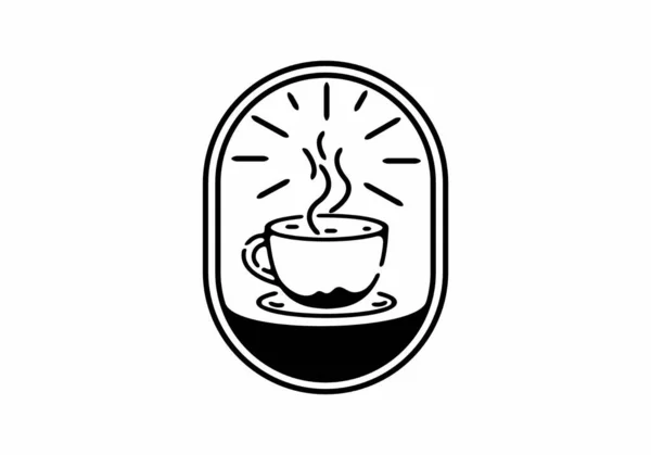 Kaffekopp Linje Konst Oval Form Badge Design — Stock vektor