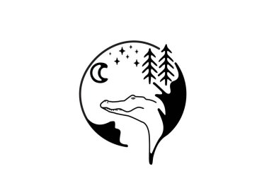 Siyah çizgi sanatı timsah tasarımının eşsiz hayvan tasarımı teması