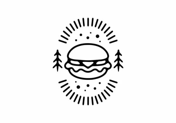 Black Line Art Burger Badge Design — Stockový vektor