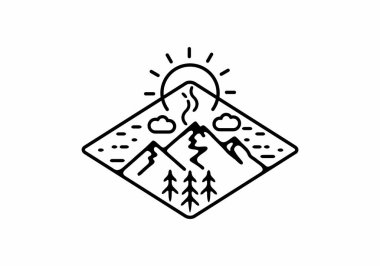 Siyah çizgi sanat dağ manzarası elmas şekilli tasarım