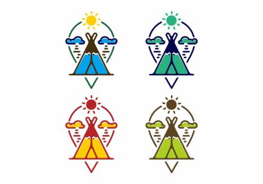 Renkli kamp çadırı tasarımı çizgisi