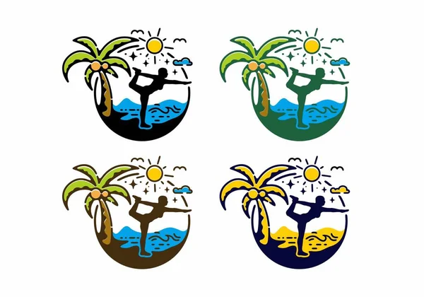 Colorido Relleno Playa Yoga Línea Arte Ilustración Diseño — Archivo Imágenes Vectoriales