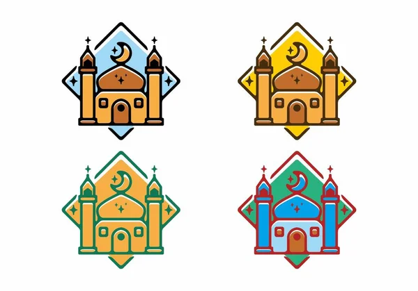 Colorful Filled Big Mosque Line Art Illustration Ramadan Theme Design — Stock Vector