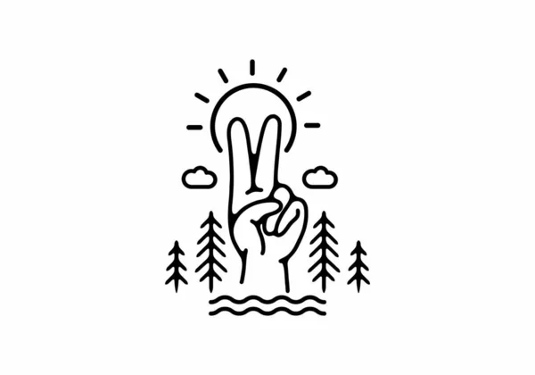 Zwei Finger Hand Mit Sonnenschwarzer Linie Art Design — Stockvektor