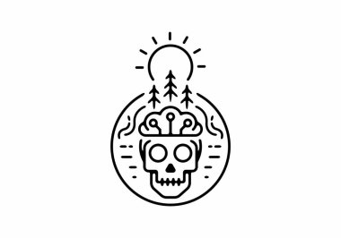 Black line art illustration of brain refresh design