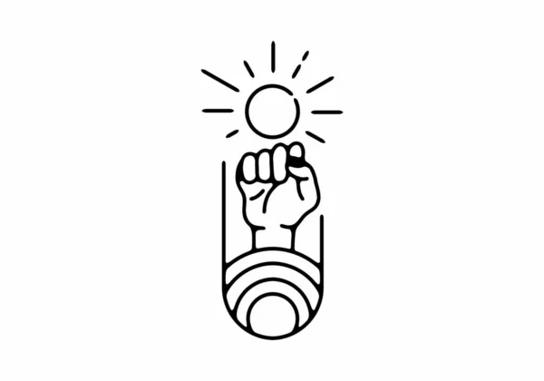 拳手と太陽線画イラストデザイン — ストックベクタ