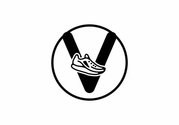 円形のデザインの靴と黒Vの初期文字 — ストックベクタ