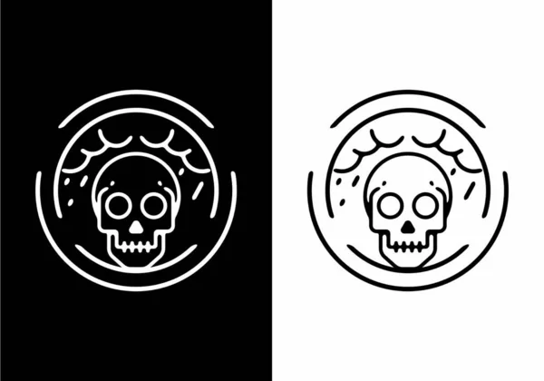 Crâne Noir Blanc Cercle Design Line Art — Image vectorielle