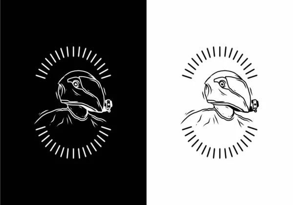 Arte Línea Blanco Negro Diseño Insignia Hombre Motovlog — Vector de stock