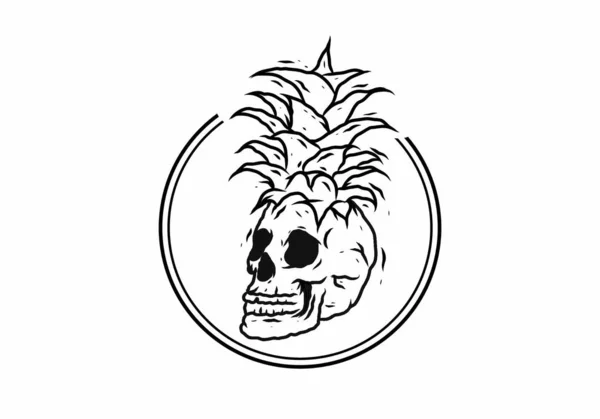 Illustration Art Ligne Noire Dessin Crâne Ananas — Image vectorielle