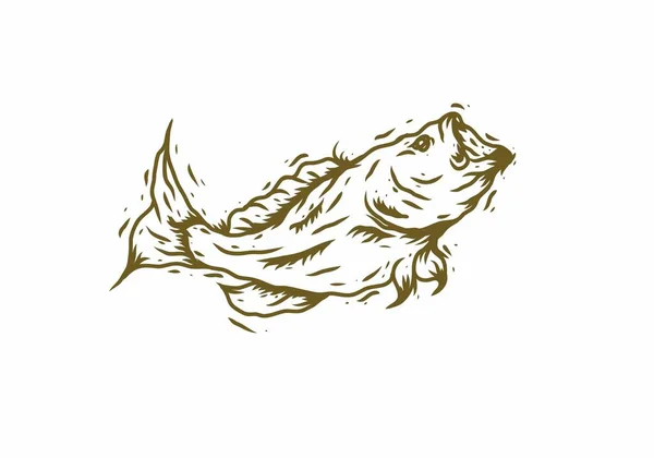 Big Bass Fish Illustration Drawing Design — Stock Vector