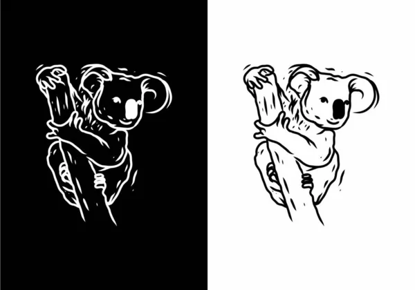 Czarno Białe Ilustracja Rysunek Projektu Koala — Wektor stockowy