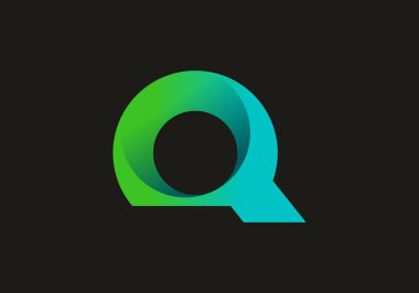 Blue green gradient color of Q initial letter design