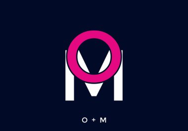 OM ilk harf tasarımının pembe beyaz rengi