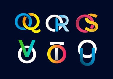 Renkli OQ veya OS OV OT İlk harf koleksiyonu tasarımı