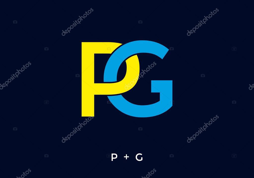 Yellow and blue color of PG initial letter design