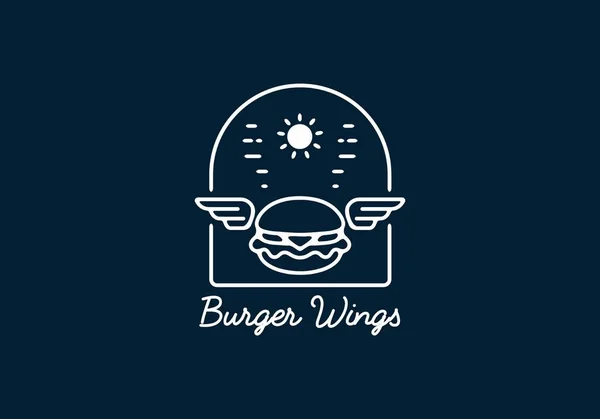 Burger Φτερά Γραμμή Τέχνη Εικονογράφηση Σχεδιασμό — Διανυσματικό Αρχείο