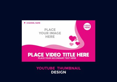 Editable youtube thumbnail design in valentine color theme design
