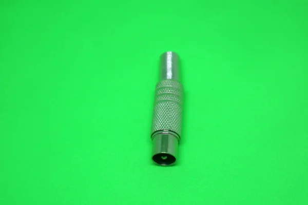 Conector Antena Televisão Uma Foto Fundo Verde — Fotografia de Stock