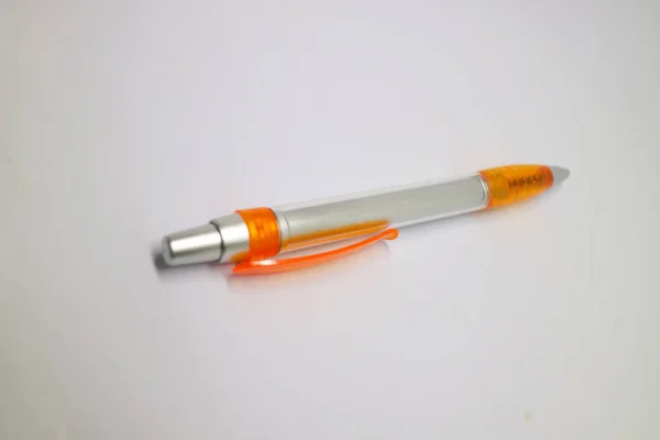 Orange Gray Color Pen White Background Photo — Stock Photo, Image