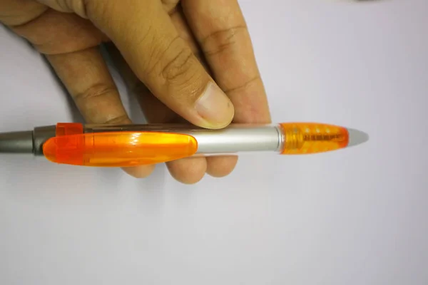 Πορτοκαλί Γκρι Χρώμα Της Πένας Λευκή Φωτογραφία Φόντου — Φωτογραφία Αρχείου