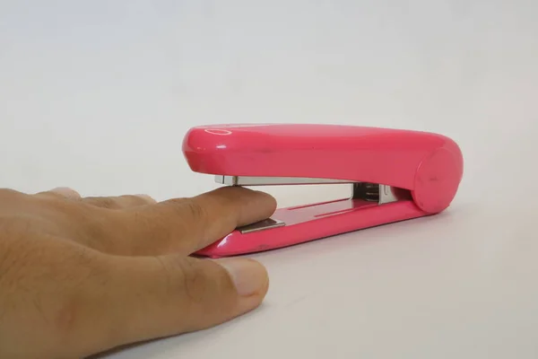 Pink Color Big Stapler White Isolated Background Photo — Stock Photo, Image