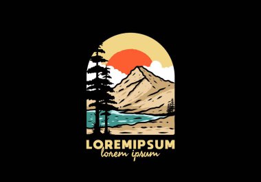 Siyah arkaplan tasarımında taze dağ illüstrasyonu