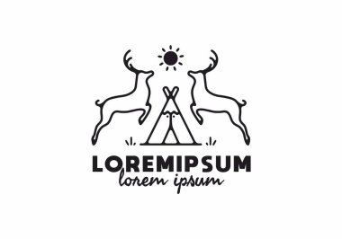 Kamp metni ve çift geyik çizgisi çizim tasarımı