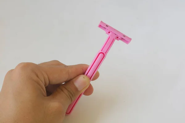 Used Pink Beard Razor White Isolated Background Photo — Stock Photo, Image